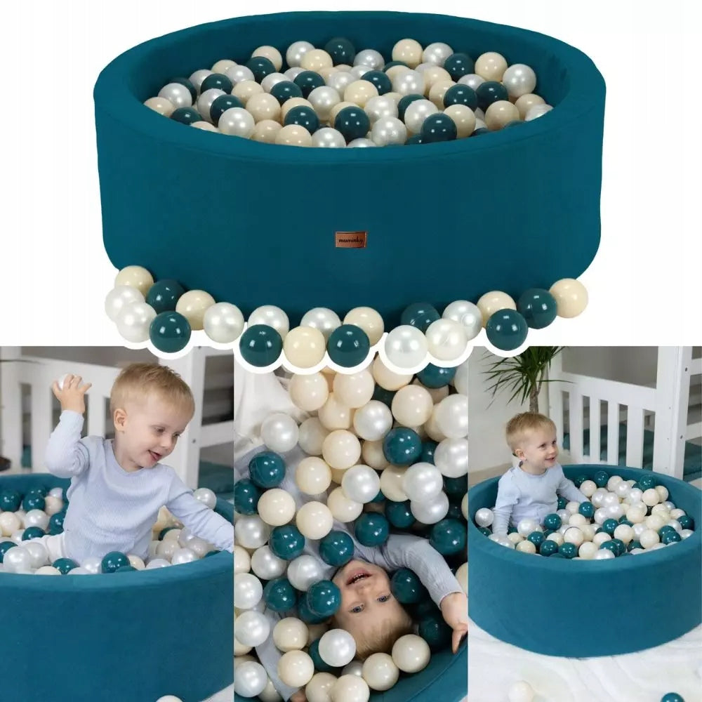 Dry Pool + 200 Balls 90x30cm Children's Turquoise Velvet Polish Sewing Kid's age 6＋ months
