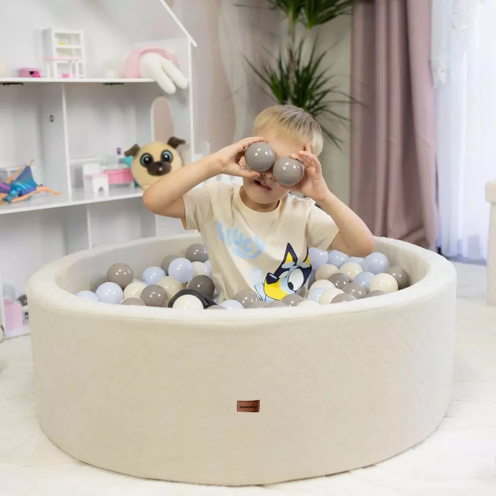 Dry Pool + 200 Balls 90x30cm For Children Light Beige Velvet Polish Sewing Gender boys girls unisex