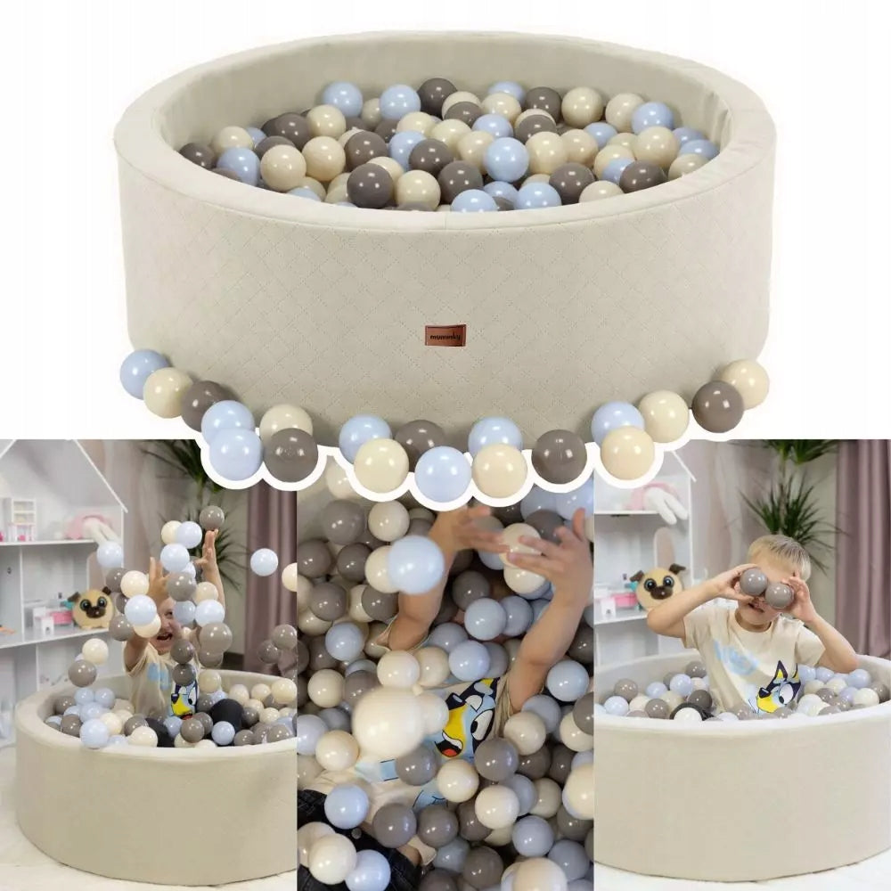 Dry Pool + 200 Balls 90x30cm For Children Light Beige Velvet Polish Sewing Kid's age 6＋ months