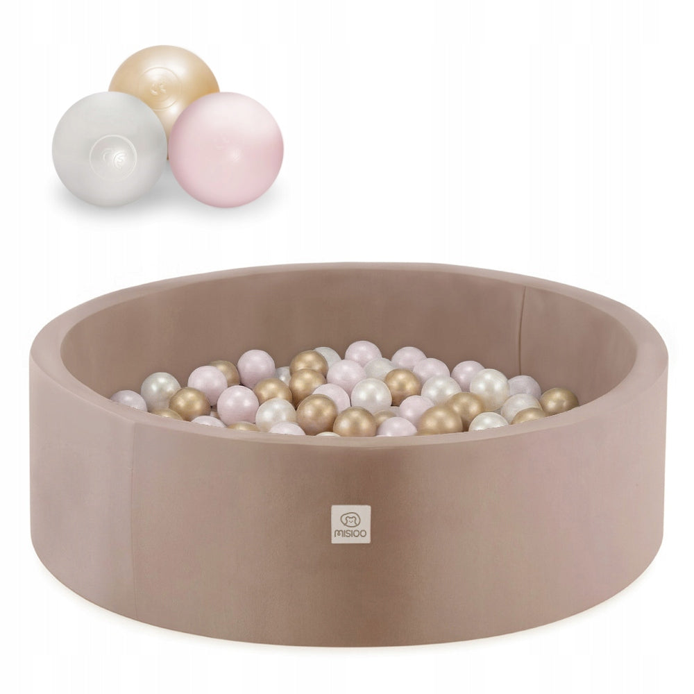 Dry Pool with Balls 90x30 for Children Beige Velvet 200 balls MISIOO