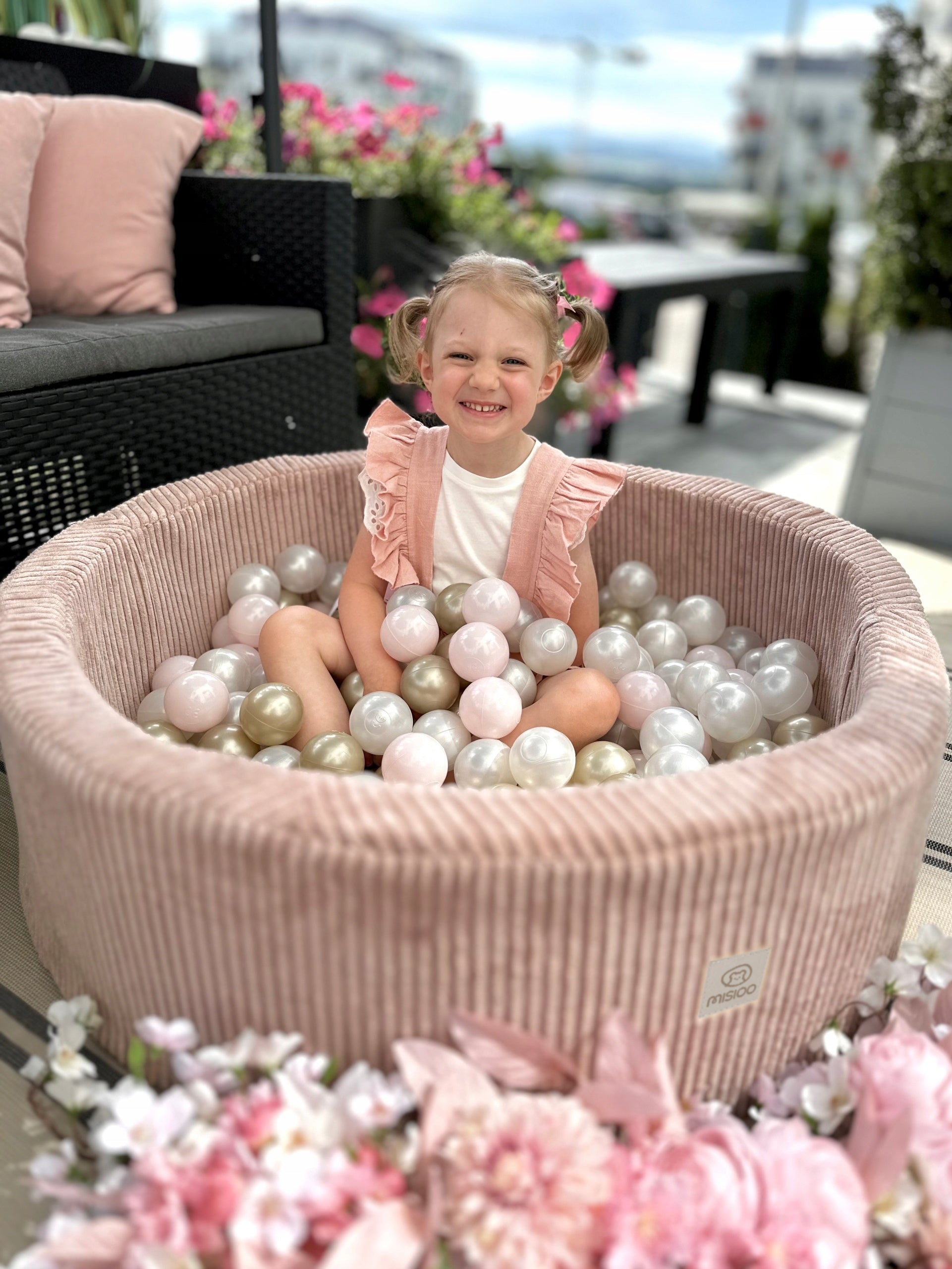 Dry Pool with Balls 90x30 for Children Light Pink Corduroy 200ball MISIOO Kid's age 18＋ months