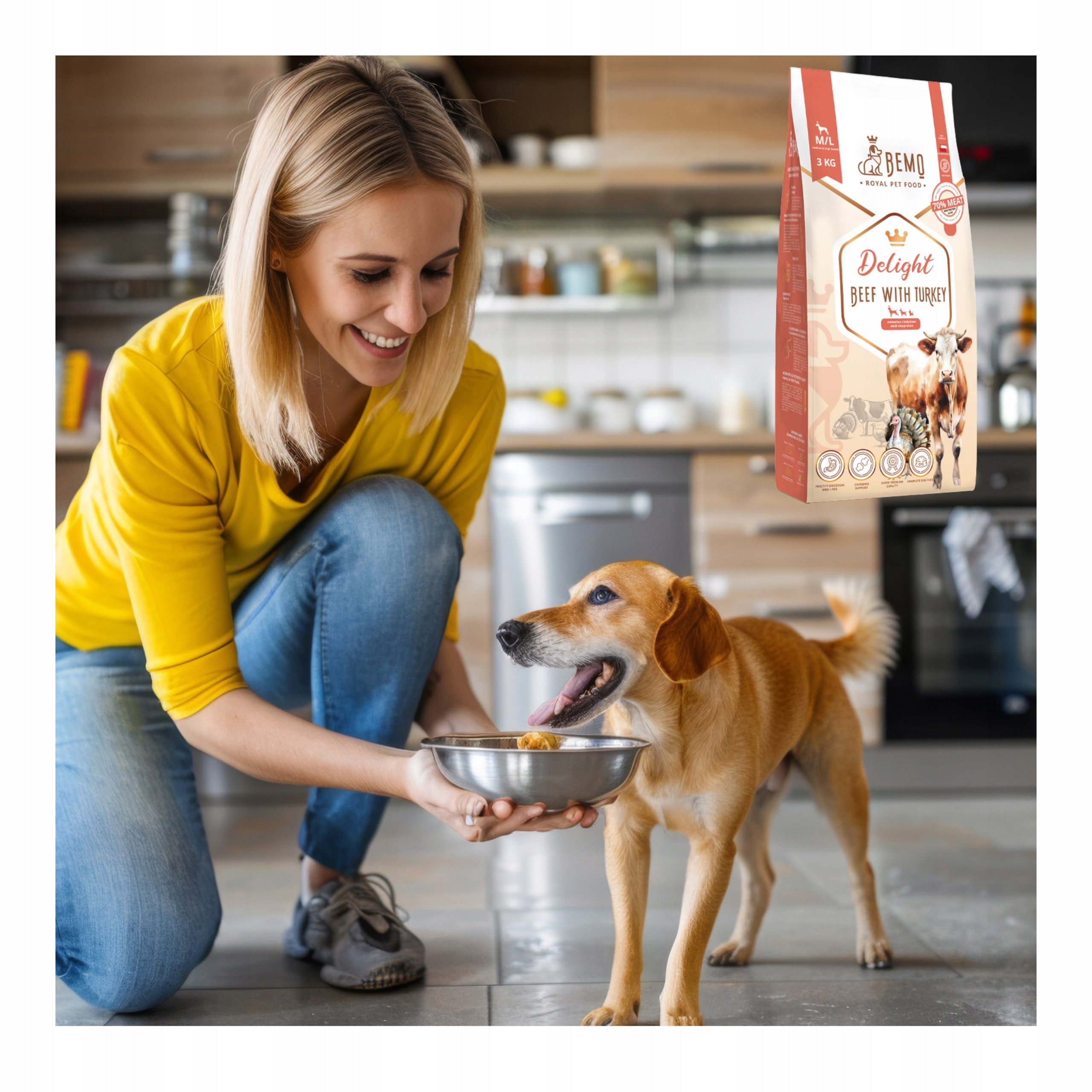 Dry dog food BEMO DELIGHT 3 KG M/L beef turkey for large breeds Brand BEMO