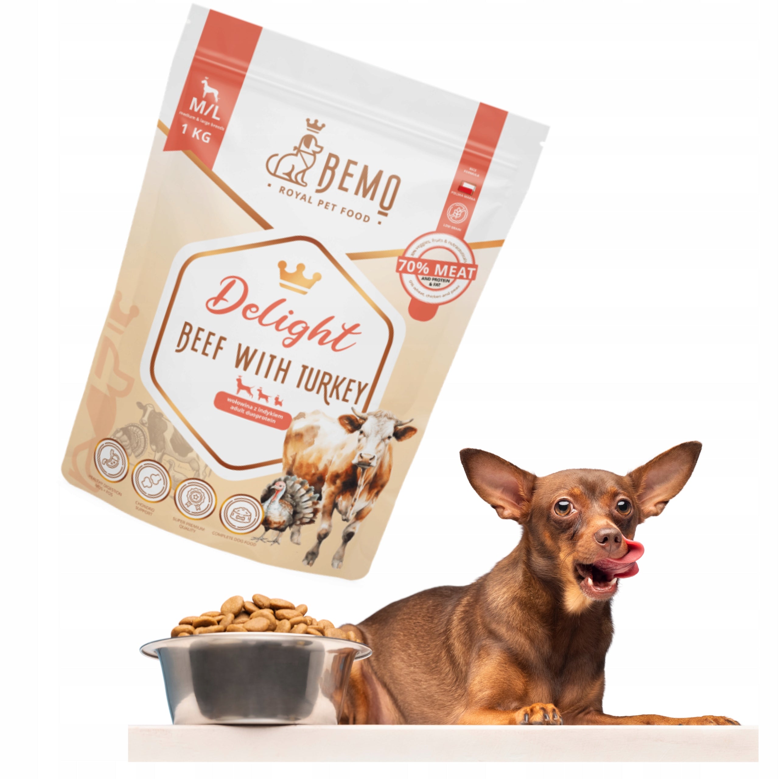 Dry dog food BEMO DELIGHT S/M 1 kg with beef turkey large dogs Brand BEMO