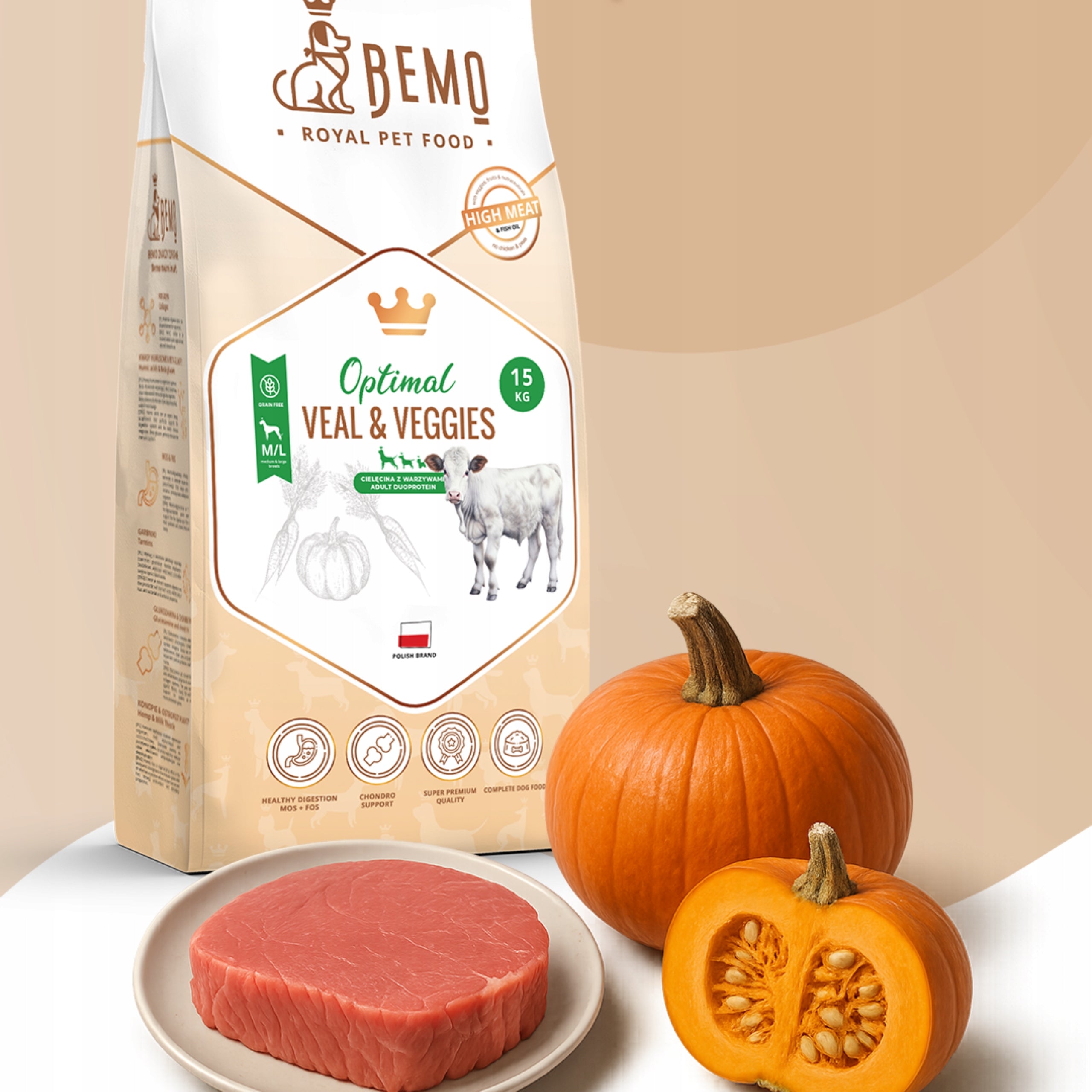 Dry dog food BEMO OPTIMAL Veal M/L 10 kg with veal and vegetables Brand BEMO