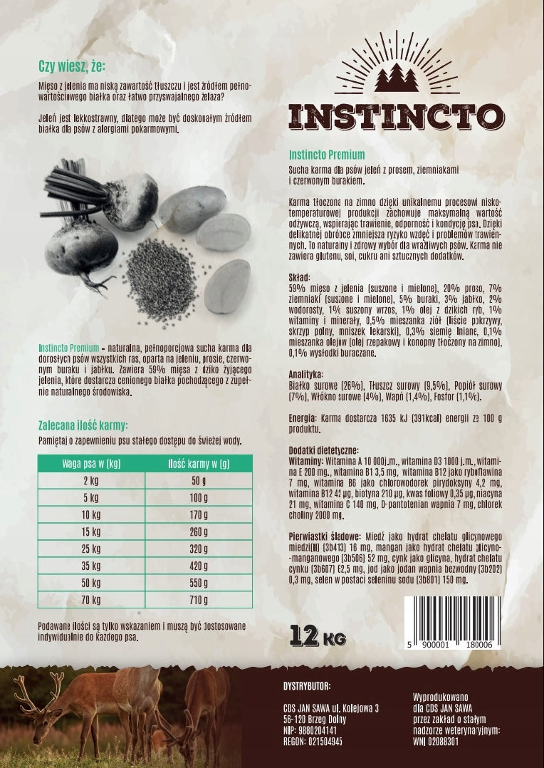 Dry dog food Instincto Premium DEER cold-pressed mono 12kg Packaging status original