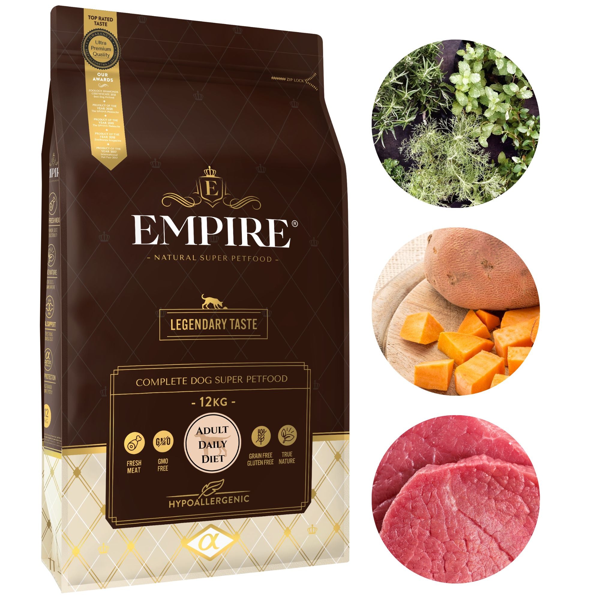 Dry food for adult dogs EMPIRE small and medium breeds 12kg Packaging status original