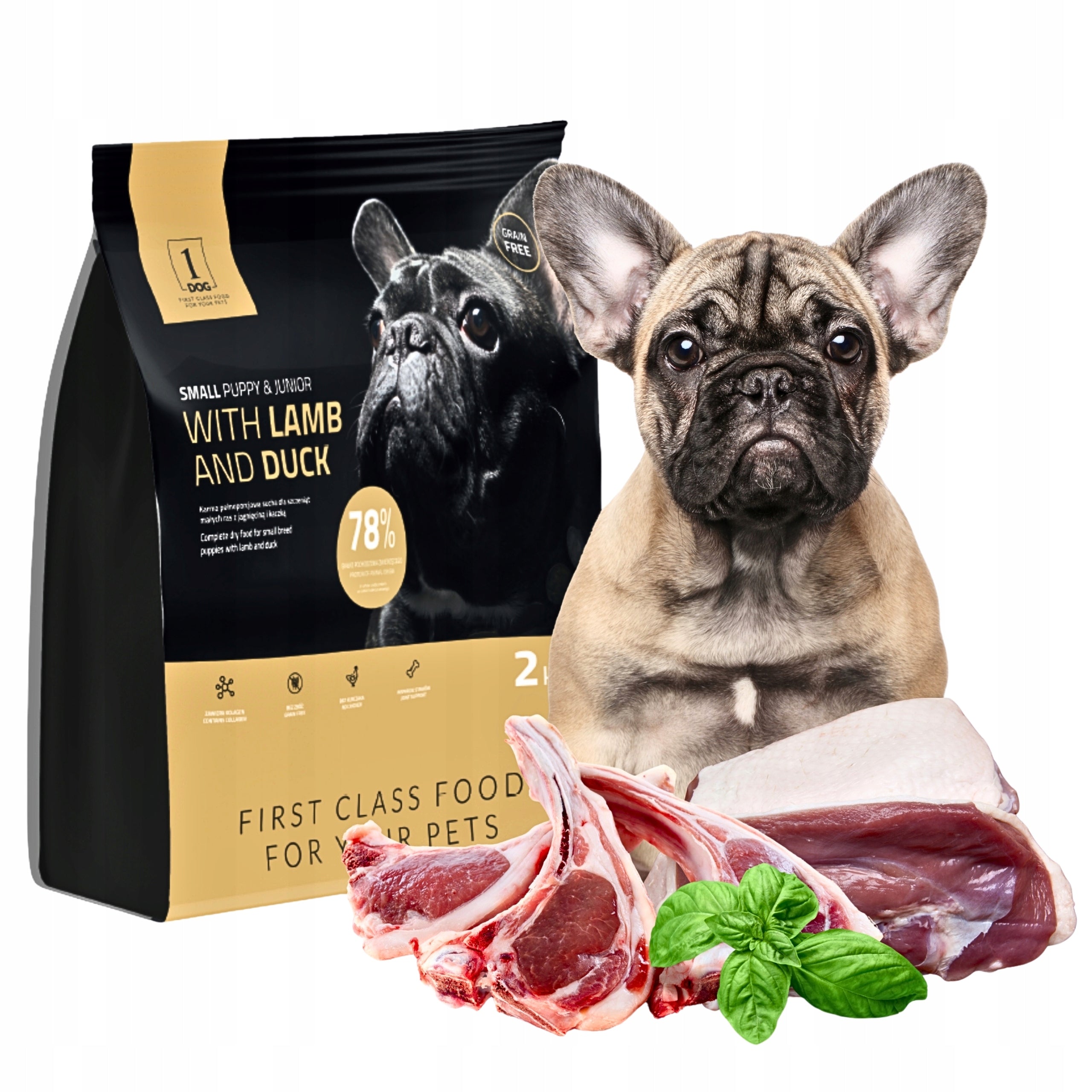 Dry food for puppies lamb duck for small breeds 2kg 1DOG