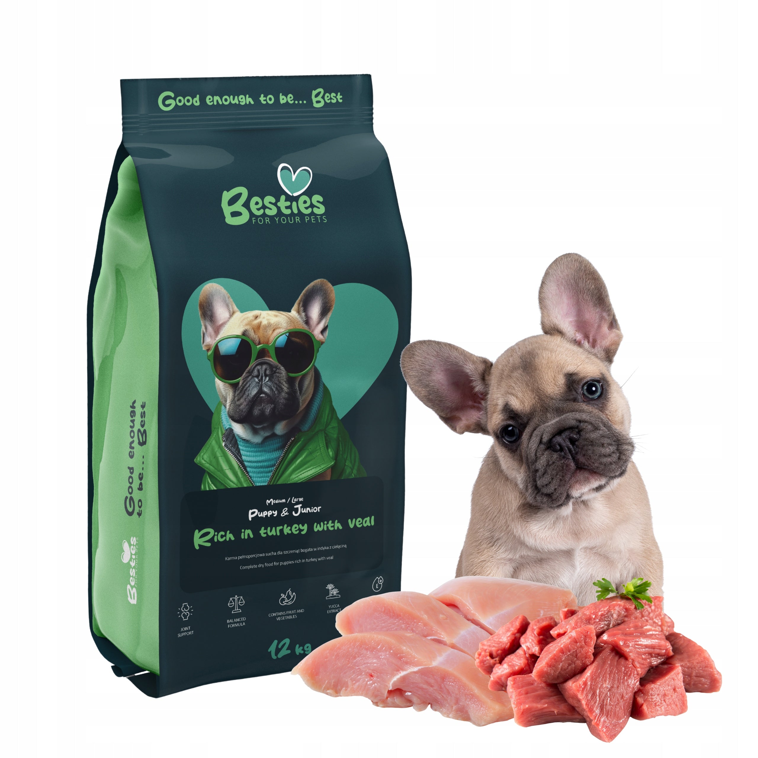 Dry food for young dogs for puppies turkey with veal 12kg BESTIES