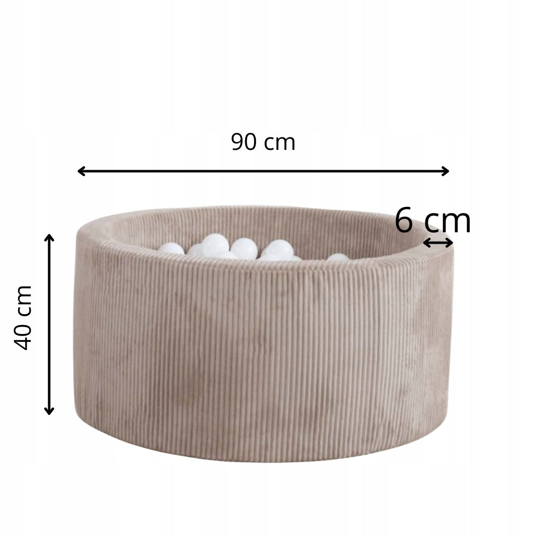 Dry pool with balls 40x90 Corduroy beige + 300 balls- ANY MIX Material foam plastic fabric