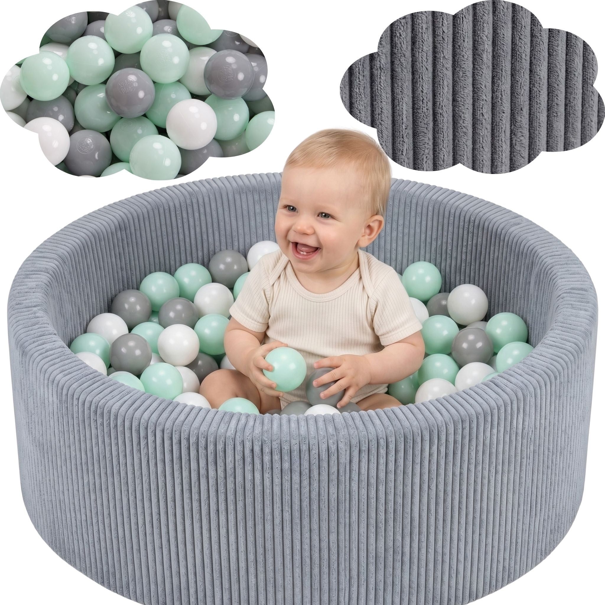 Dry pool with balls 90x30 cm 200 balls playpen for children CORDUROY STRIPES