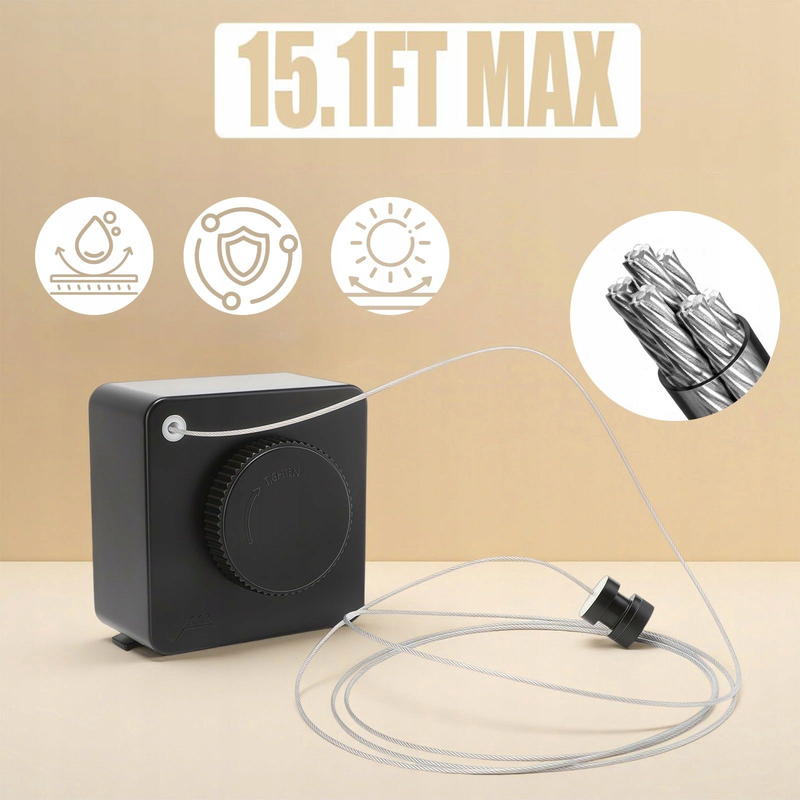 Drying Cable Retractable 304 Stainless Steel Load Capacity 40lb Black 1pcs Brand no brand