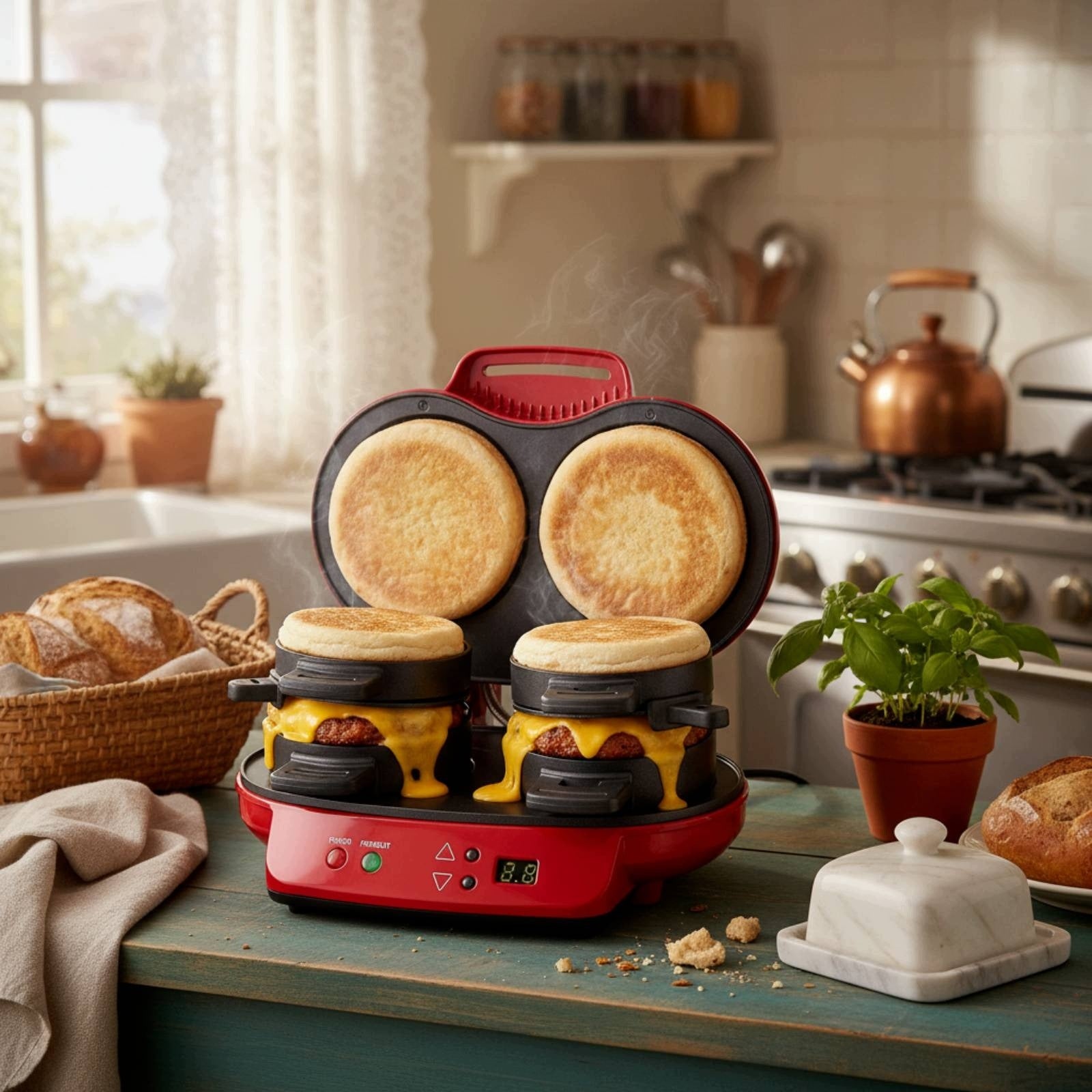 Dual Breakfast Sandwich Maker Non-Stick twoHead Hamburger Maker Nonstick Brand no brand