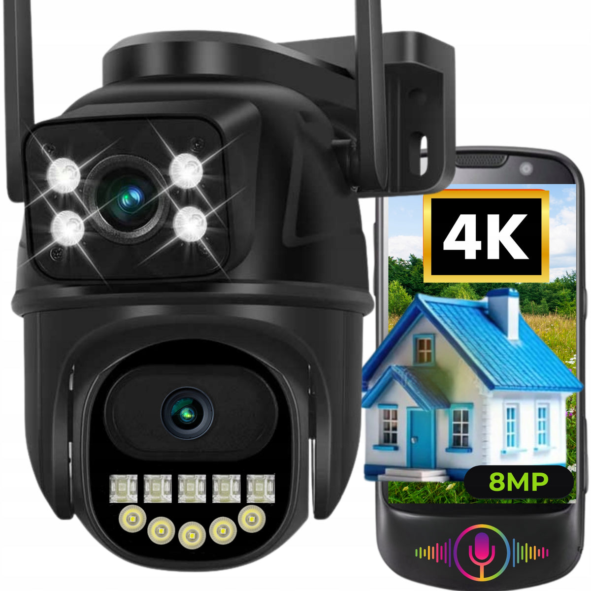 Dual Camera WIFI IP Outdoor Rotating ULTRA HD Detection 8MPX MICROPHONE