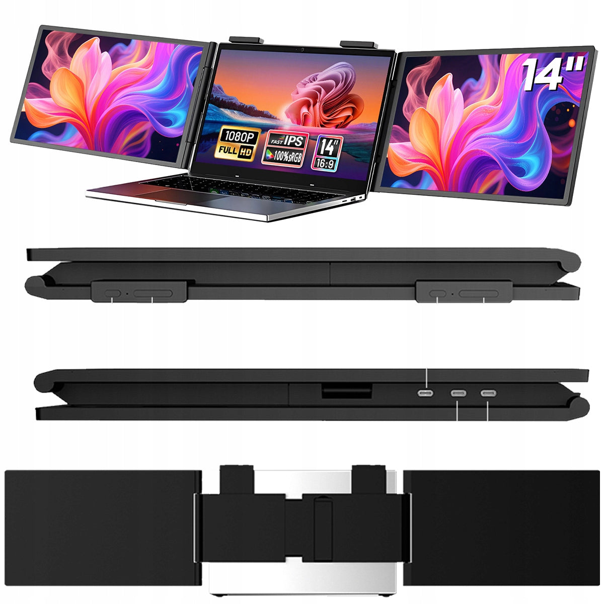 Dual Folding Travel Monitor 2x 14" FOR LAPTOP FHD IPS ZEUSLAP ZB14 Packaging status original