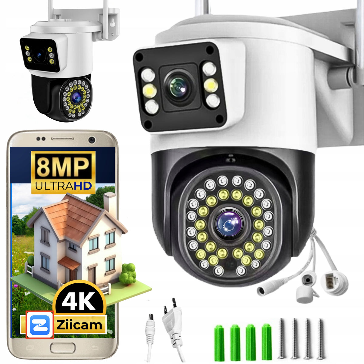 Dual IP Wifi Camera OUTDOOR 8MPx Rotating ULTRA HD ZOOM DETECTION
