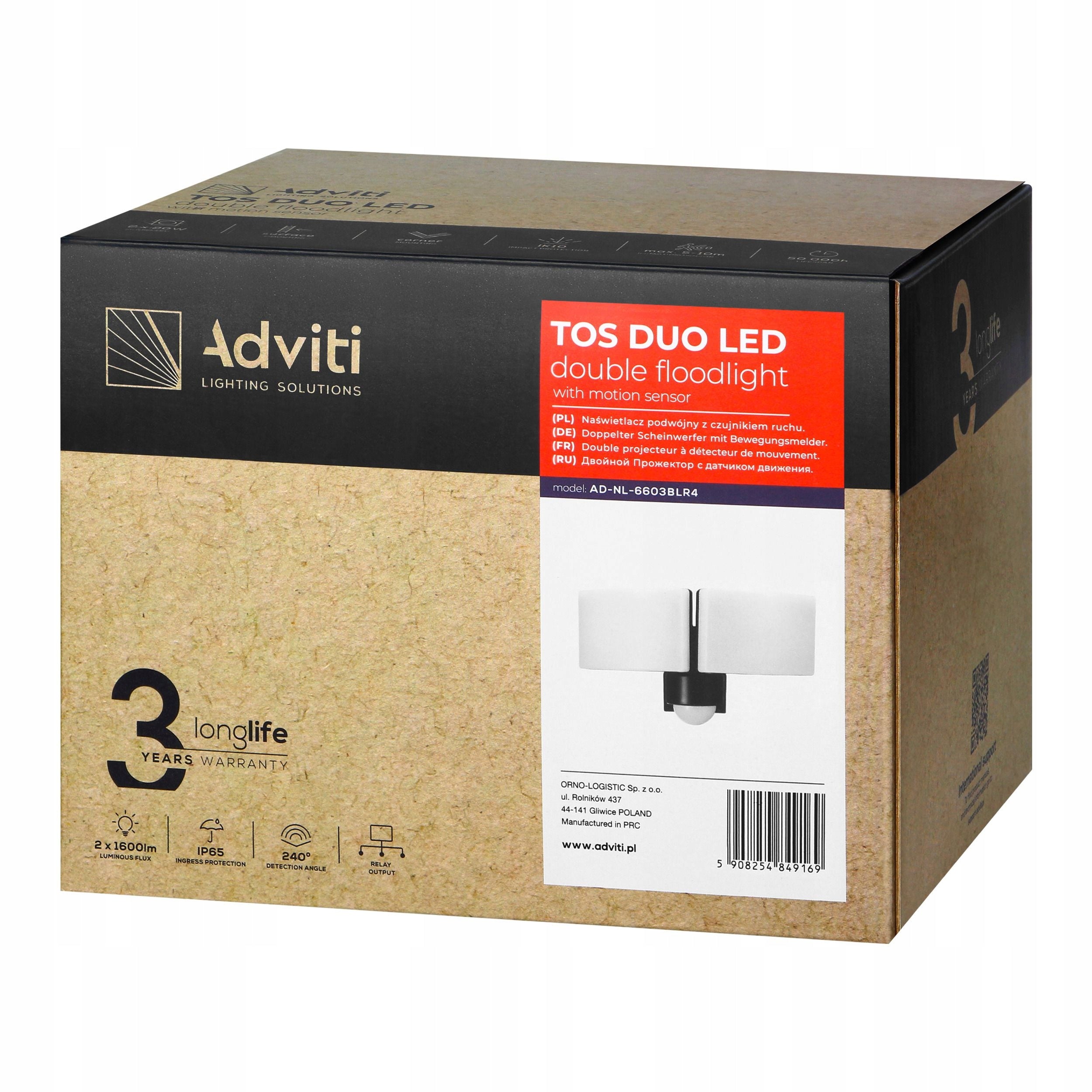 Dual LED floodlight 2x20W 4000K IP65 with motion sensor TOS DUO Brand Adviti