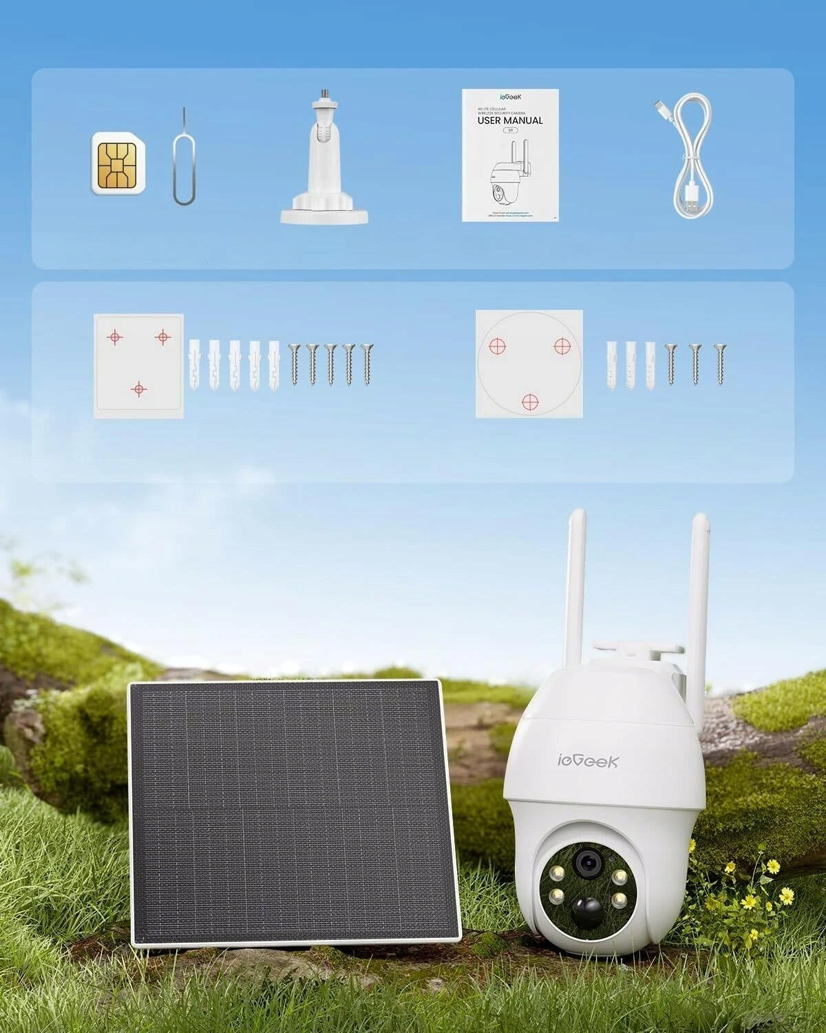 Dual Outdoor Camera 3MPX 2K 4G SIM GSM LTE Rotating Home Monitor Packaging status original