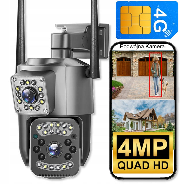 Dual Outdoor Camera 4MPX QHD 4G GSM LTE Rotating SMART Zoom x10 4MP Packaging status original