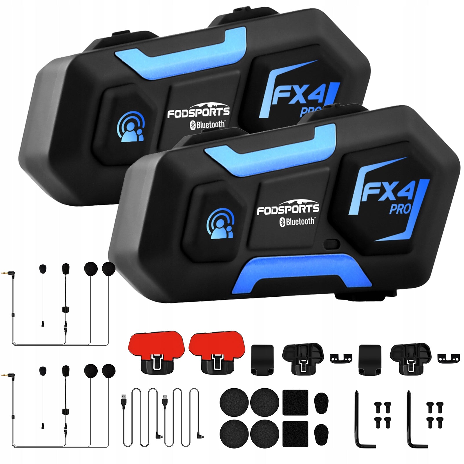 (Dual Pack) Fodsports FX4 Pro Motorcycle Intercom for 4 person talk,FM