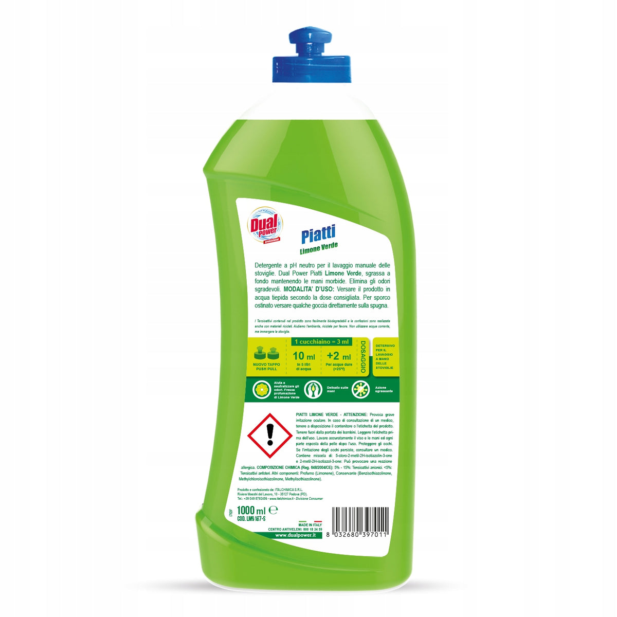 Dual Power Piatti Limone Dishwashing Liquid Green Lemon 1L Packaging status original