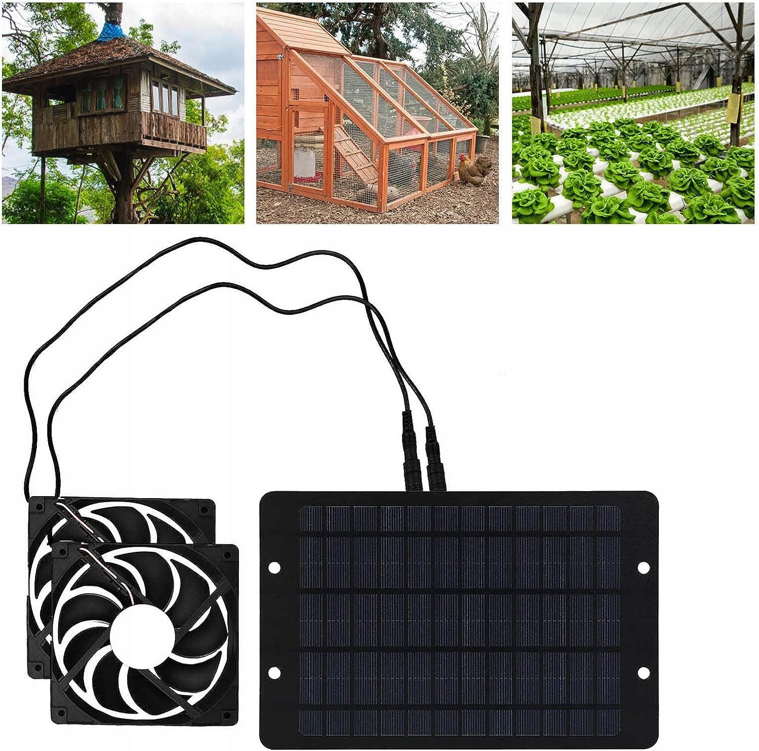 Dual Solar Powered Fan, for Small Chicken Coops, 10 W Dominant color black
