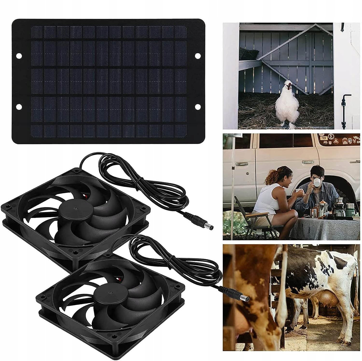 Dual Solar Powered Fan, for Small Chicken Coops, 10 W Functions tilt angle adjustment air purification