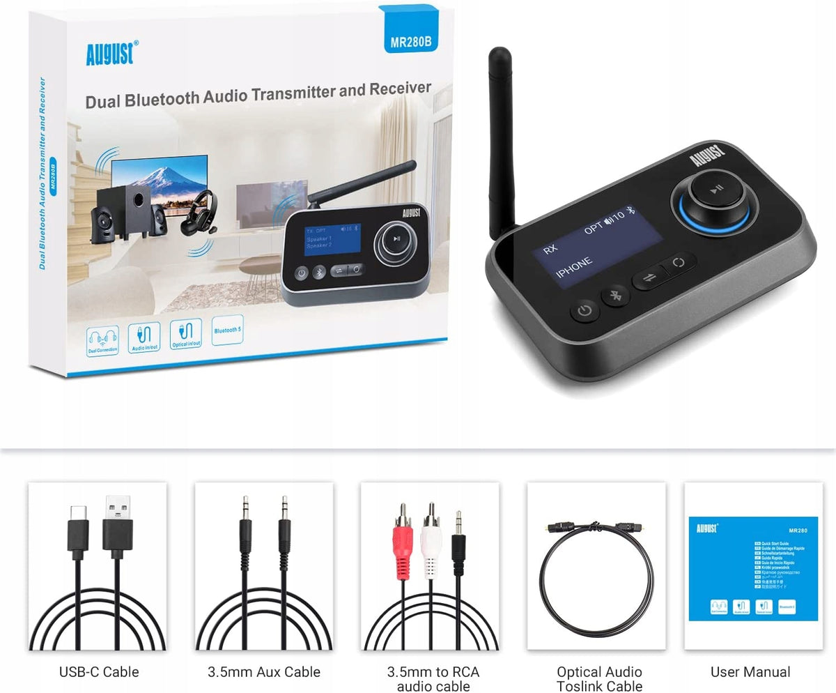 Dual Transmitter Bluetooth Receiver AugustMR280 Packaging status original