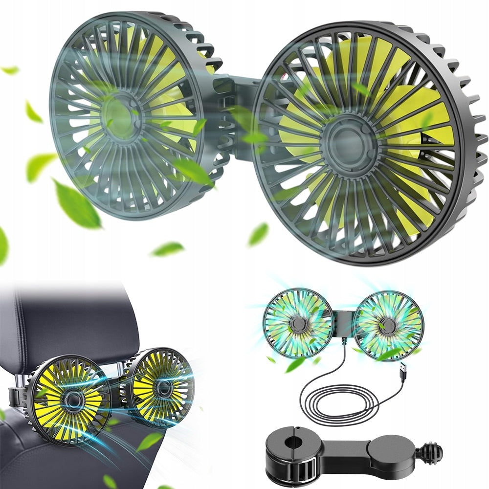 Dual USB Fan For Rear Car Headrests Strong Wind Packaging status original