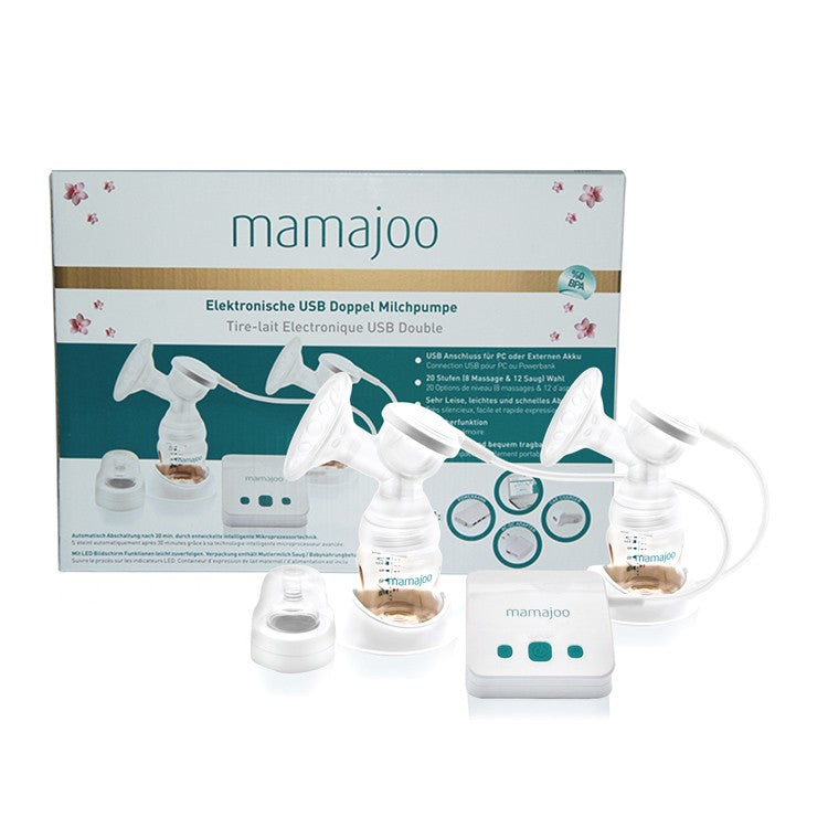 Dual electronic USB breast pump and 2 bottles 150ml Brand Mamajoo