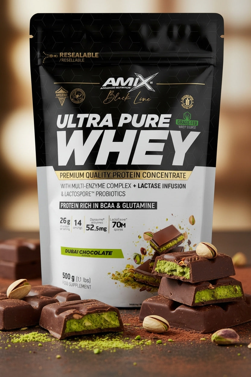 Dubai Chocolate Protein - pistachio Premium Amix Ultra Whey Protein 500g Packaging status original