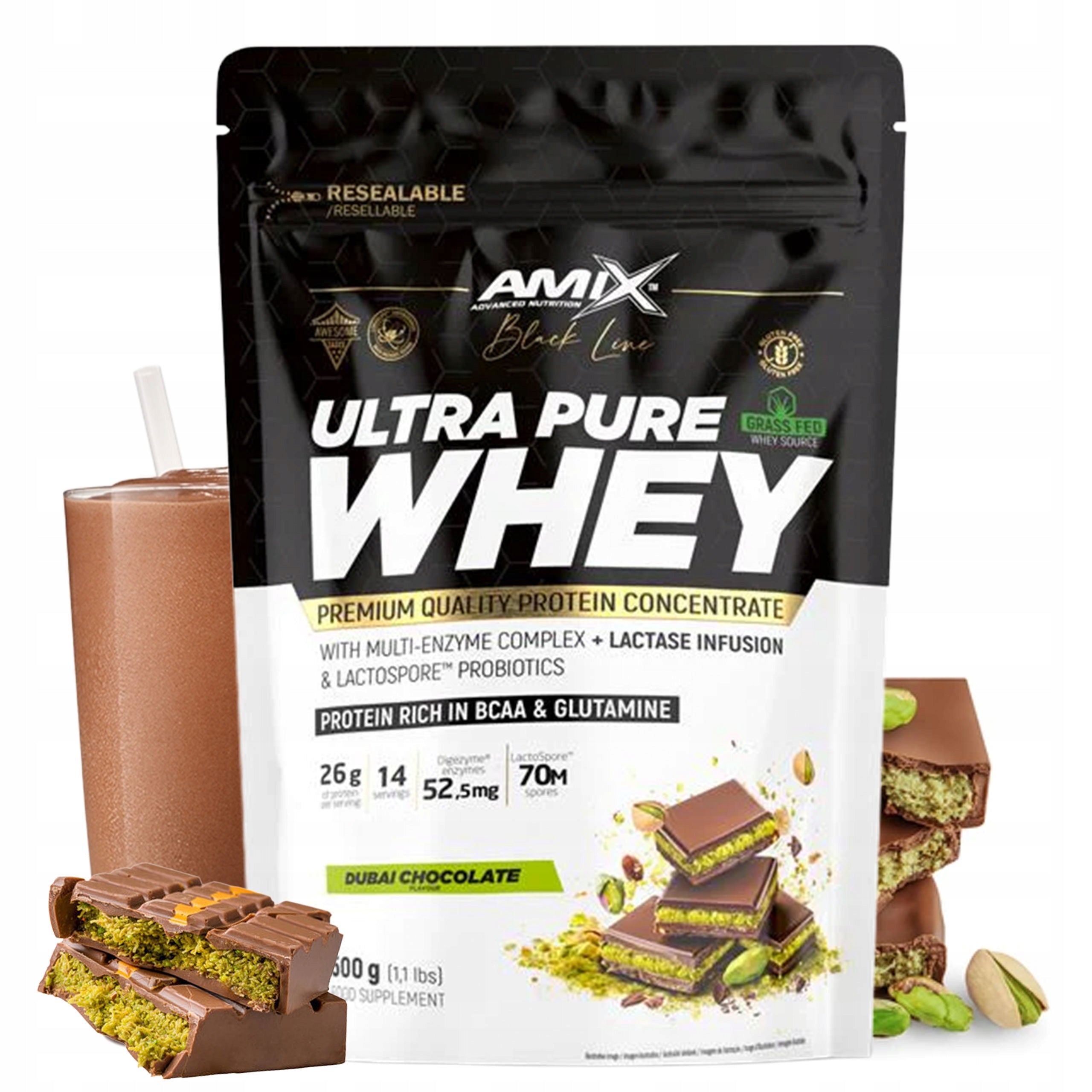 Dubai Chocolate Protein - pistachio Premium Amix Ultra Whey Protein 500g