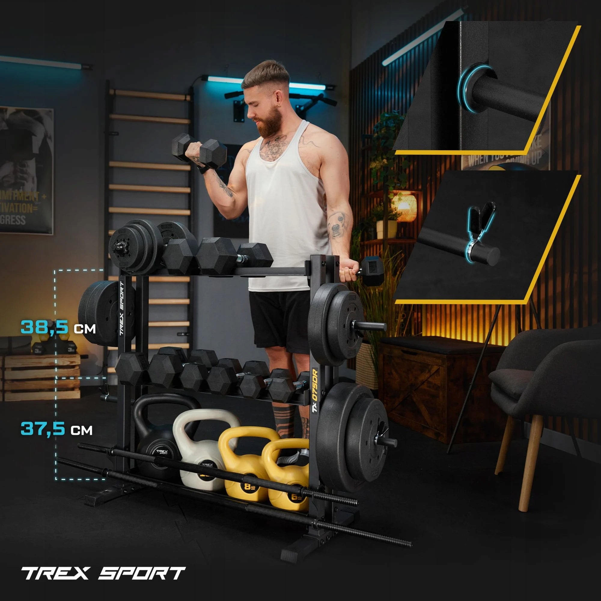 Dumbbell rack 3-level load-bearing neck strong up to 690 kg Trex Sport Manufacturer code TX-075DR