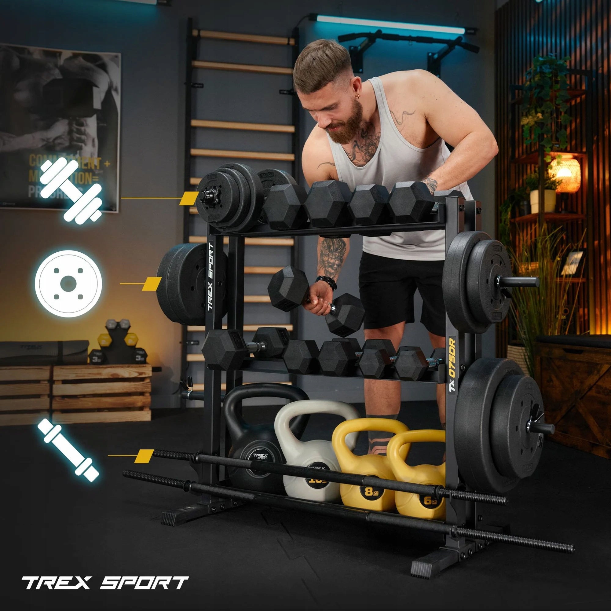 Dumbbell rack 3-level load-bearing neck strong up to 690 kg Trex Sport Packaging status original
