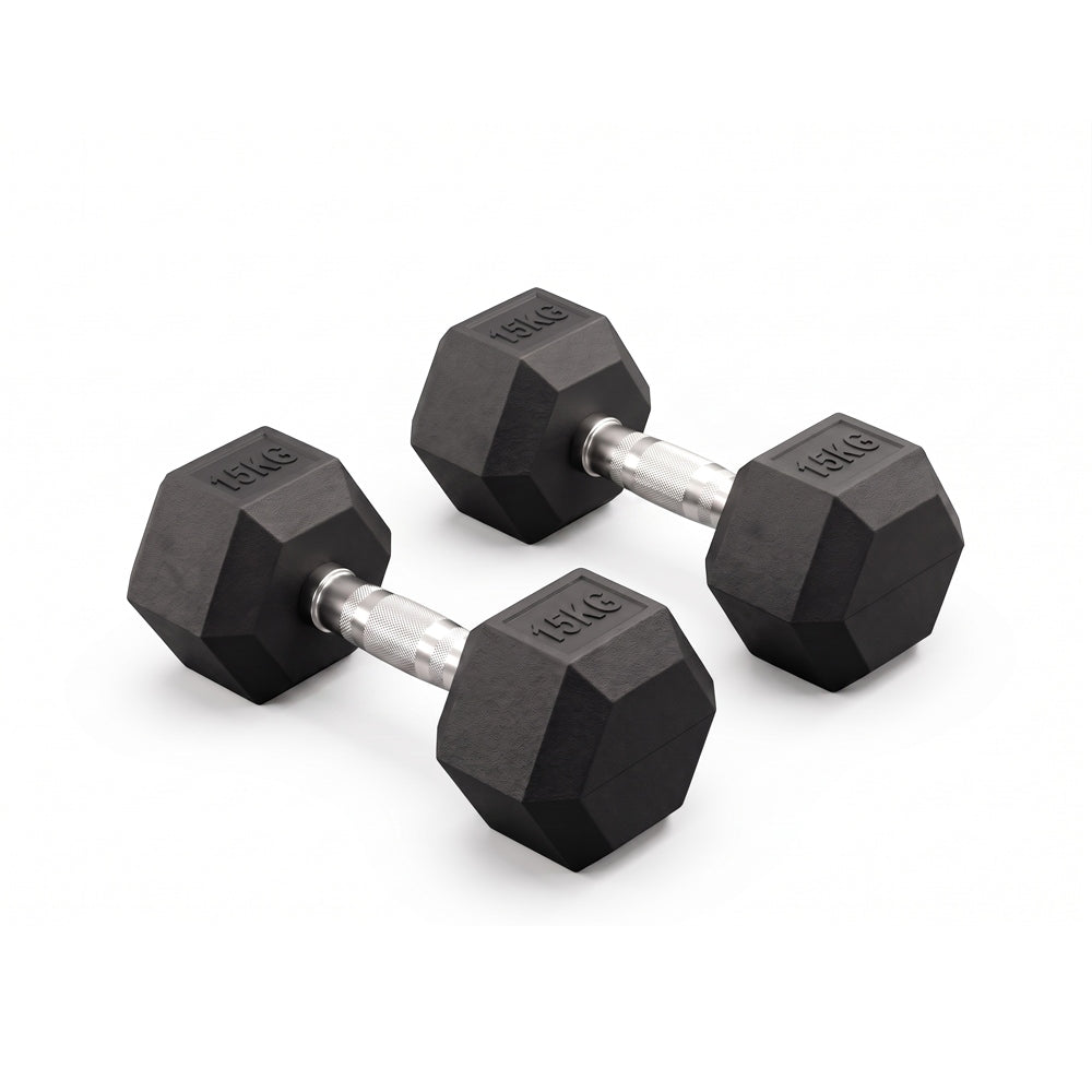 Dumbbells rubberized weights HEX 2x15 kg 4GRADE set of 30 kg for exercise