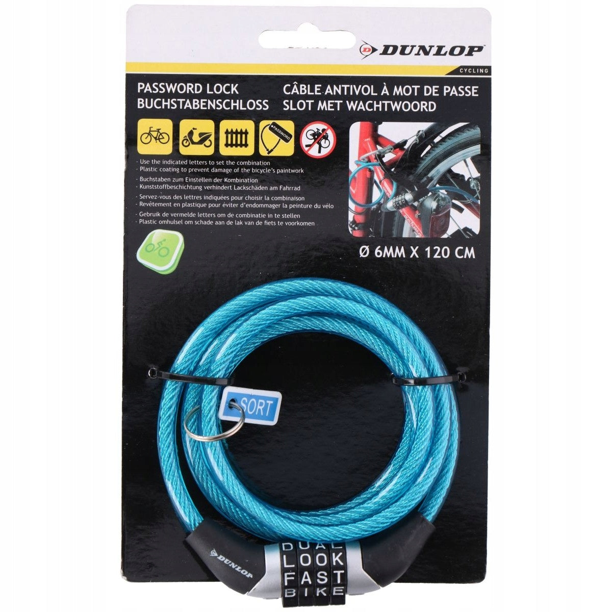 Dunlop - Bike lock with combination (Black) Brand Dunlop