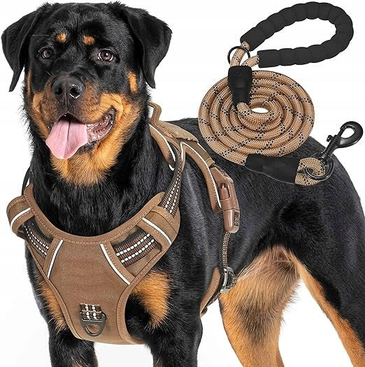 Durable Tactical Harness for Large Dogs Adjustable Reflective XL Brown