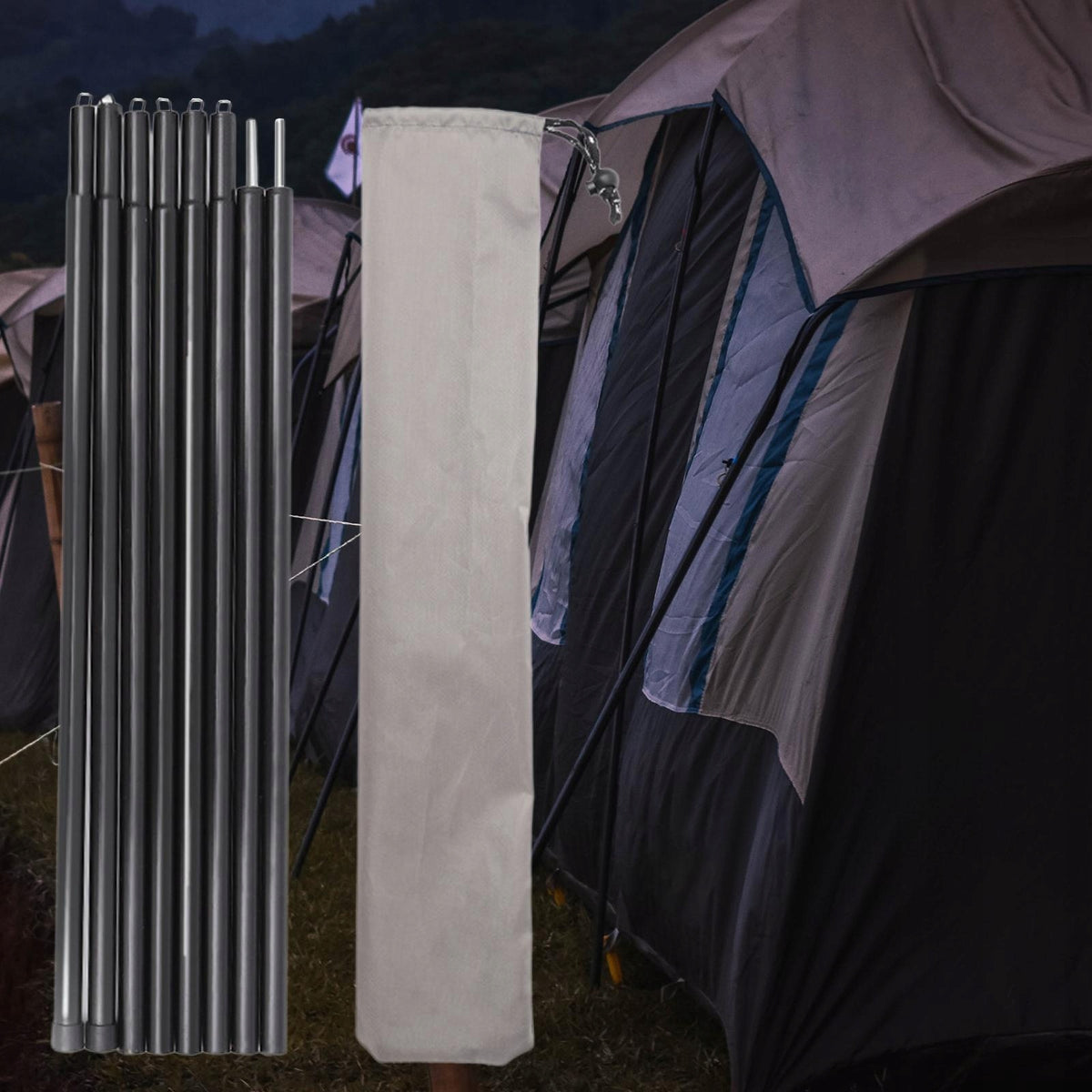 Durable Tarp Poles Set Metal Folding Awning Support Rods Tent Rod Kit Black