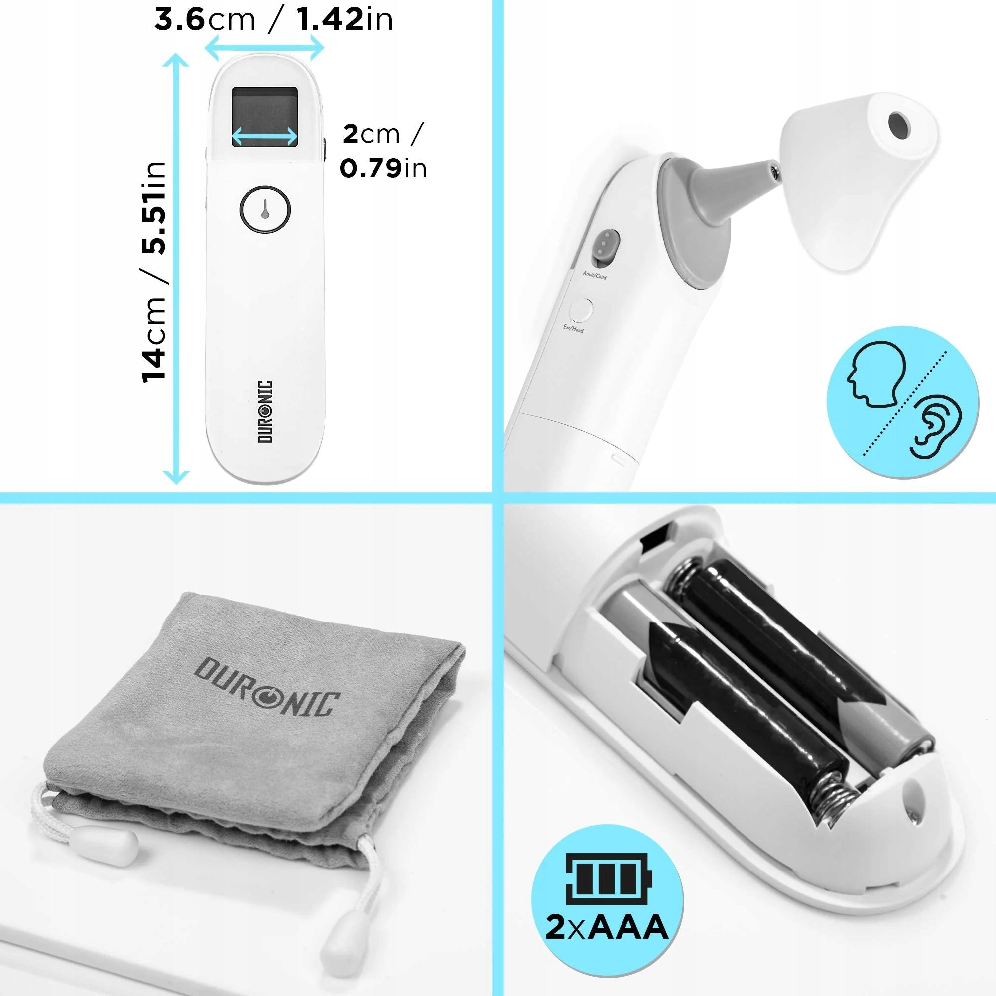Duronic IRT3W Infrared Non-Contact Digital Thermometer Certificate Batteries included yes