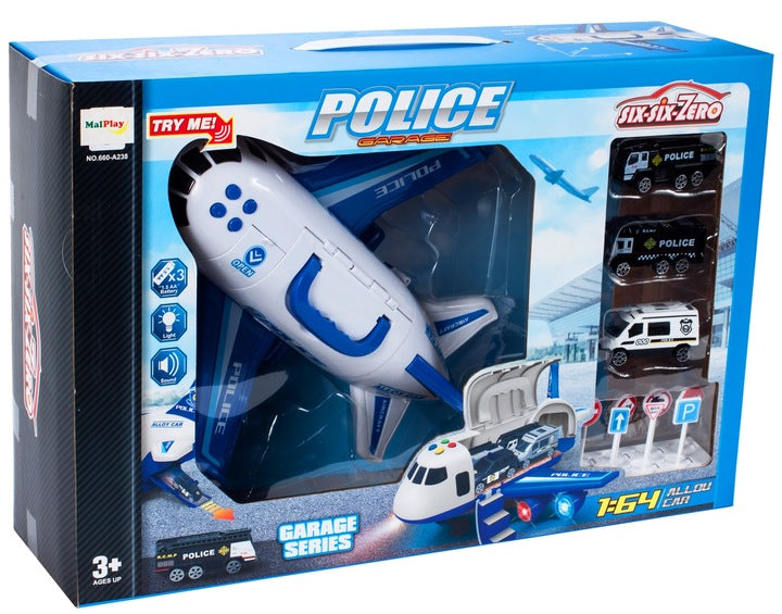 Polizeiflugzeug mit Fahrzeugen Six Six Zero 