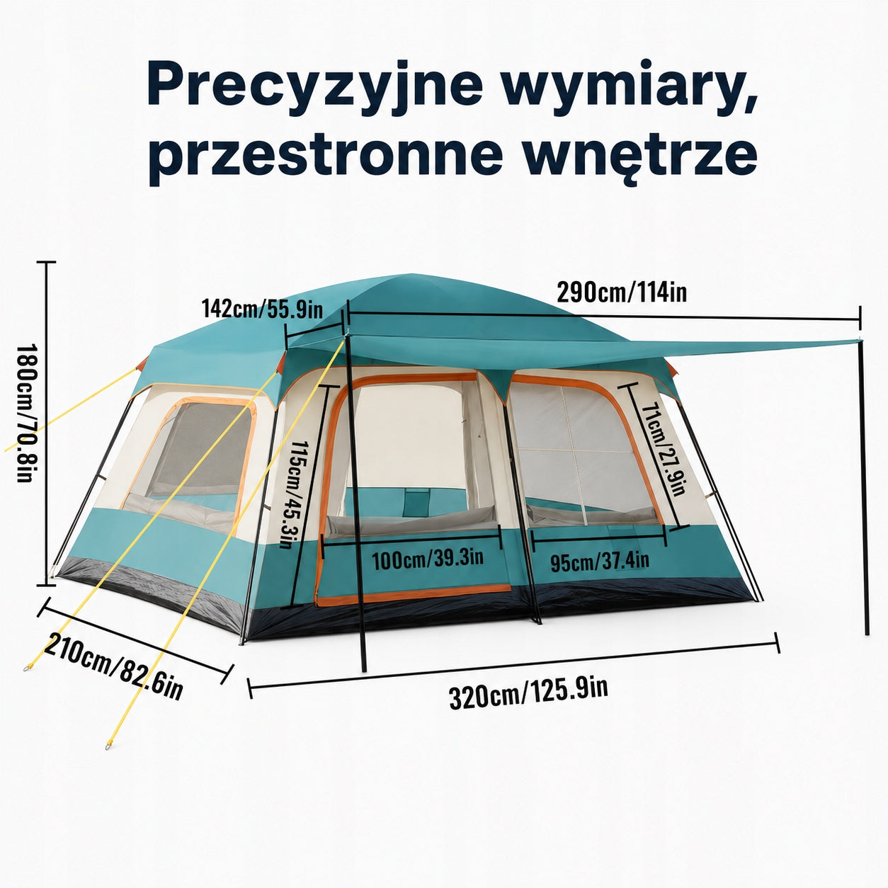 Duży namiot rodzinny kempingowy 4-6 osób zielony z przedsionkiem i torbą Manufacturer code CT-4P-OXFORD-3D-PRO