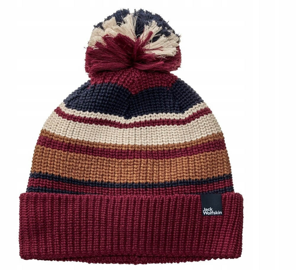Mütze für Jungen Jack Wolfskin Pompom Beanie Kids Dark Ruby 