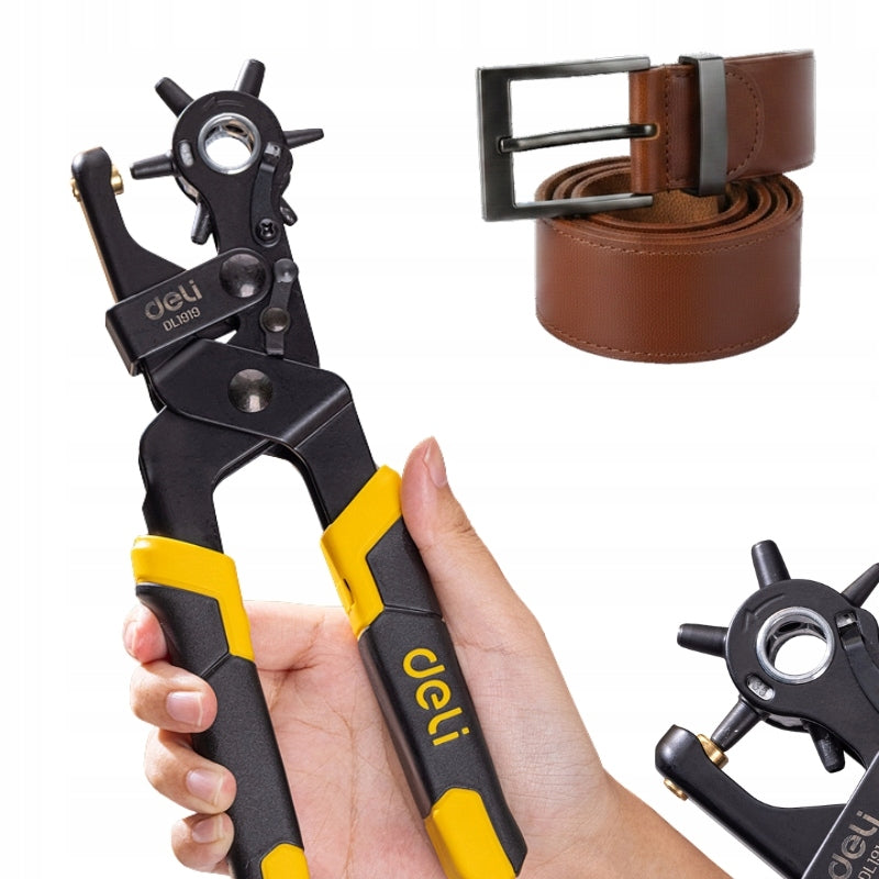 Dziurkacz do skóry rewolwerowy Deli Tools obrotowy CR-V 2-4.5mm do pasków
