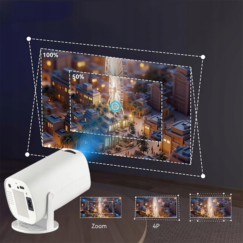 E110 4K ANDROID 11 WIFI PORTABLE PROJECTOR 6 5G 150 INCHES 180° NETFLIX Model PRZENOŚNY PROJEKTOR OBROTOWY SMART