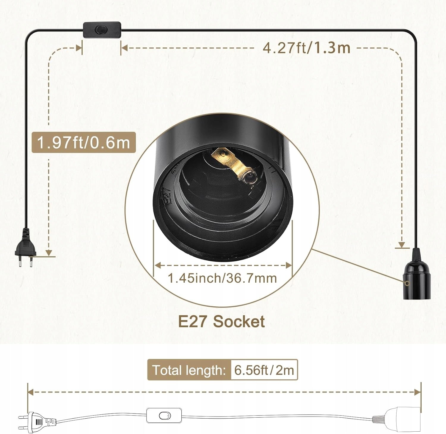 E27 FIXTURE WITH SWITCH 2M NETWORK CABLE FOR CEILING AND HANGING LAMPS Manufacturer code B098F3NZXY