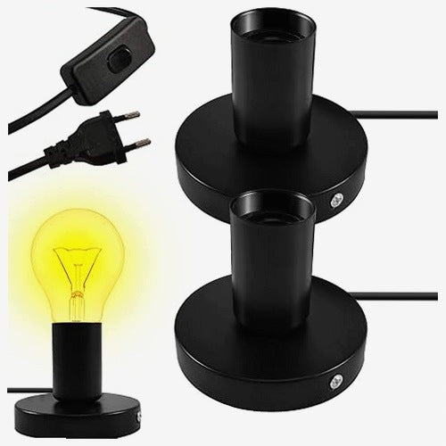 E27 LAMP FIXTURE WITH VINTAGE CAFE POWER CABLE 2 PCS STEEL