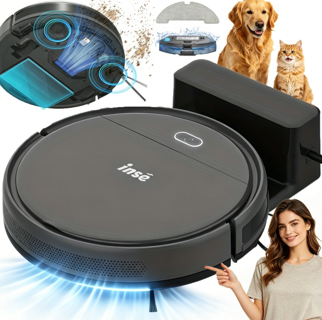 E3 PLUS Gray Robot Cleaning, Robot Cleaning Vacuum Cleaner Mop 2000 mAh