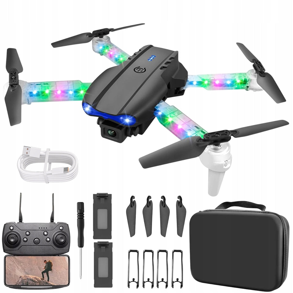 E99D CHILDREN'S DRONE: 2 CAMERAS, FLYING 1 KLAT, LED, FLIGHT PATH, 2XBATTERIES