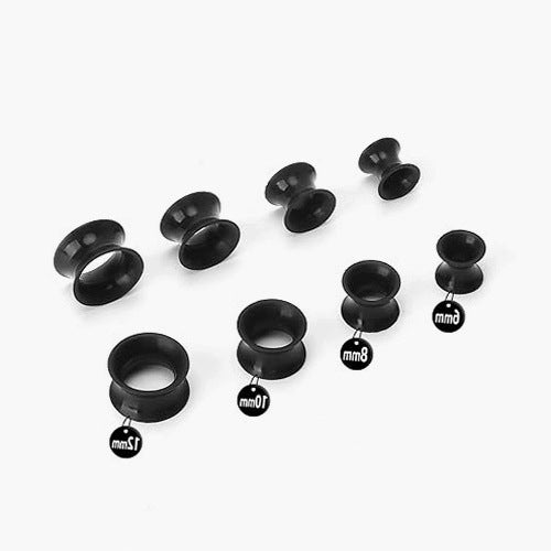 EAR TUNNELS SILICONE BLACK 4 PAIRS 6MM 8MM 10MM 12MM Silicone