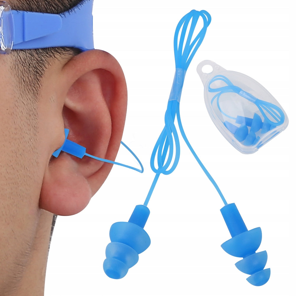 EARPLUGS SWIMMING WATER TRAINING POOL STRING SILICONE BLUE
