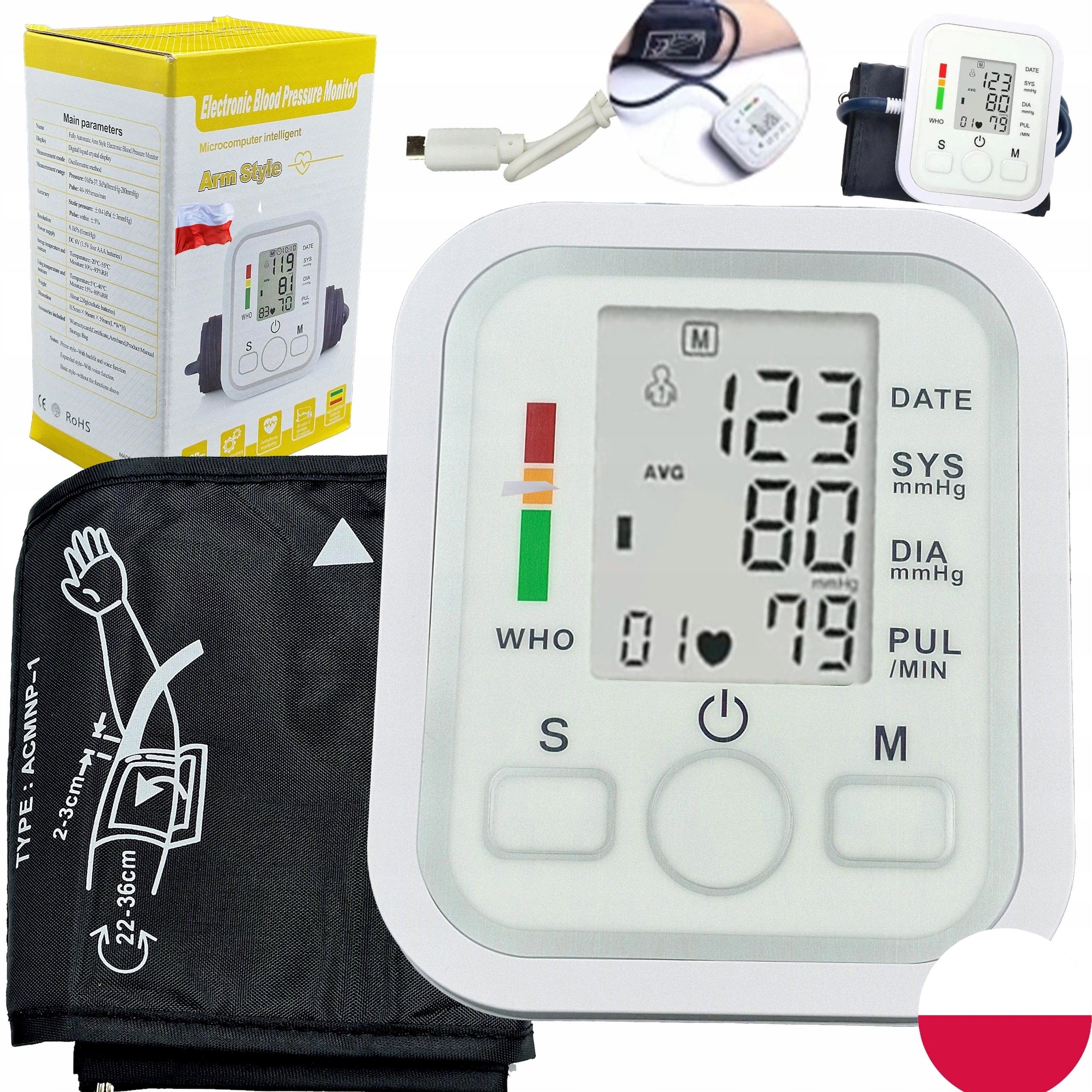 EASY-TO-USE SHOULDER BLOOD PRESSURE MONITOR POLISH VERSION SPEAKS in Polish Medical device no